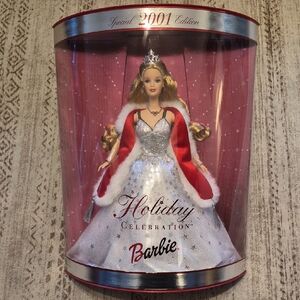 Barbie Holiday Celebration 2001 Doll - Silver and Red Gown In Box